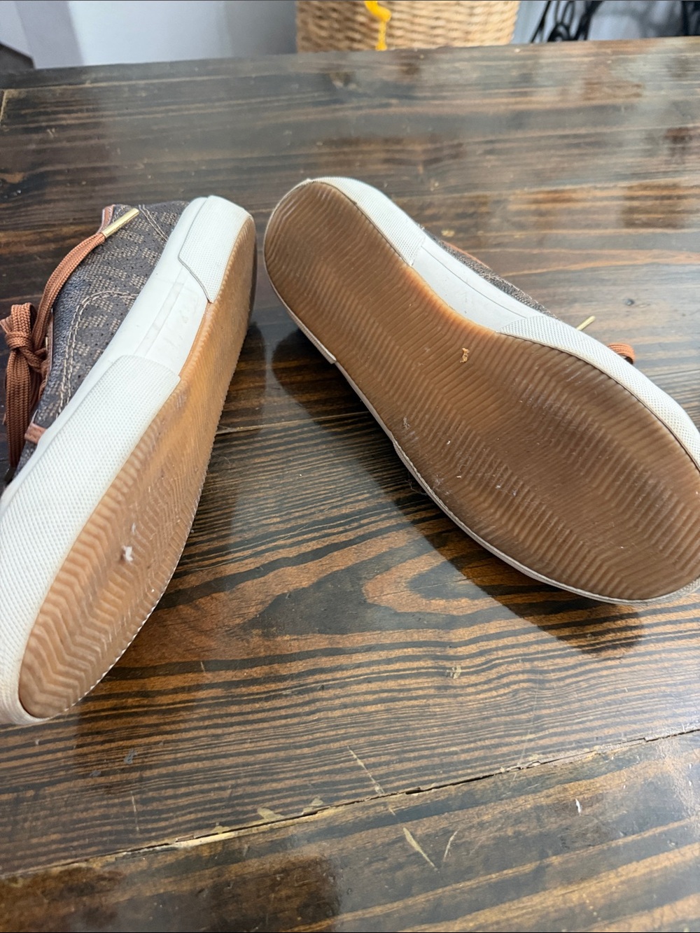 Michael Kors Brown Logo-Pattern Low-Top Sneakers with Tan Trim - Picture 2 of 4